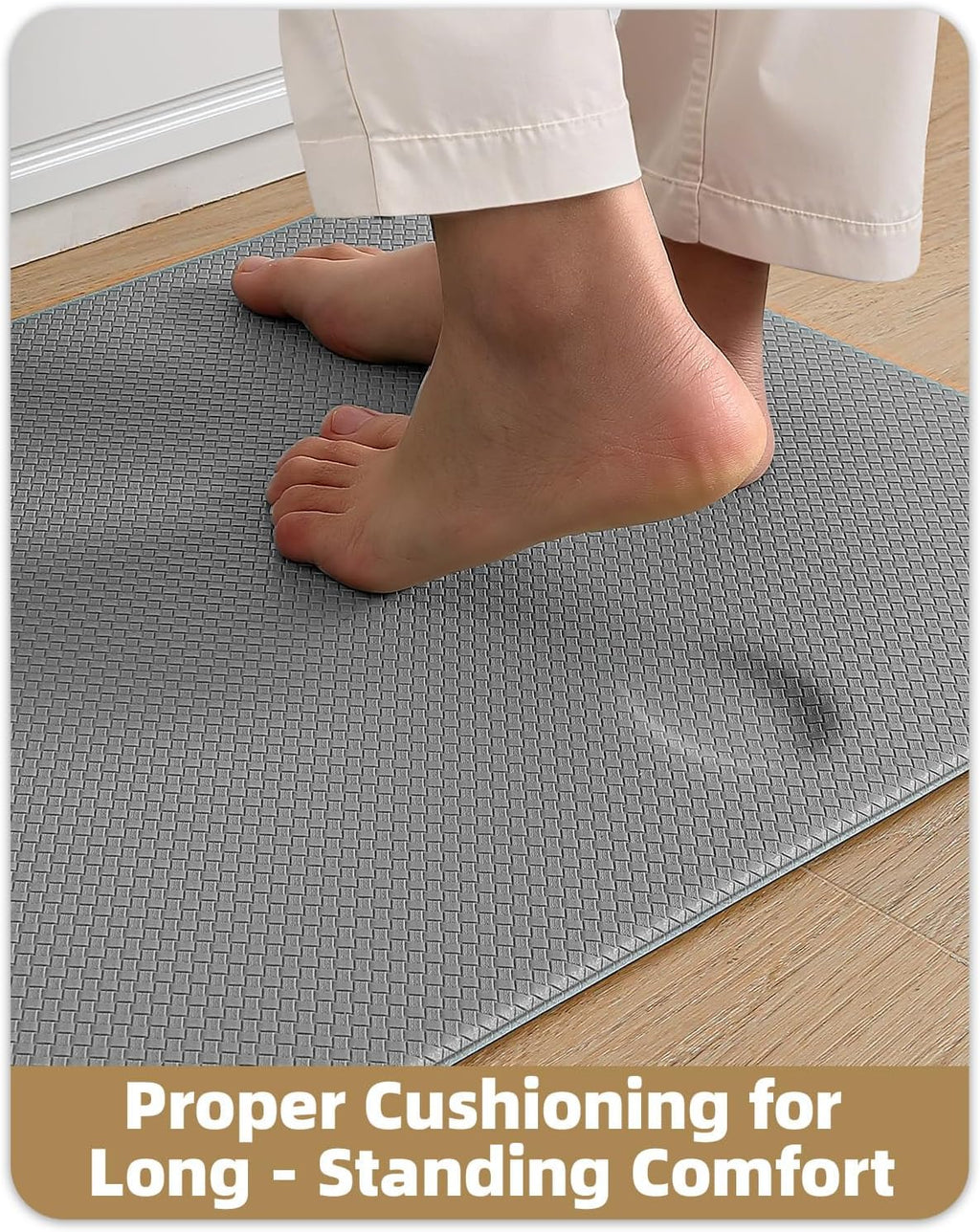 anti Fatigue Cushion Padded Kitchen Mat for Floor - 17X29+17X59,Easy Clean, Waterproof & Oil Proof, anti Slip, Foam Rubber Runner Rug for Front Sink Comfort Standing, Grey Set of 2