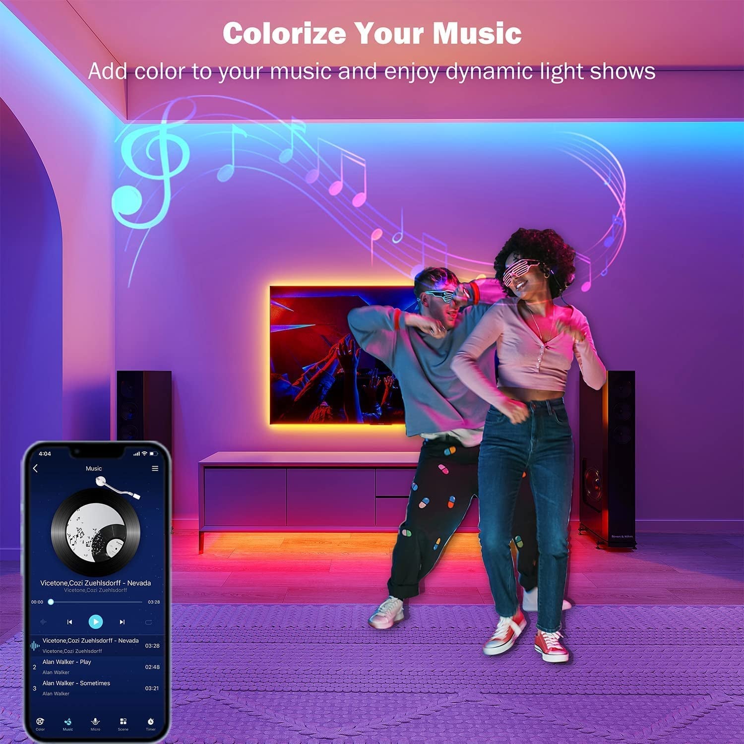 32.8Ft Led Strip Lights Smart App Music Sync Color Changing RGB Led Light Strips Bluetooth LED Strips with Remote Led Lights for Bedroom Home Decoration
