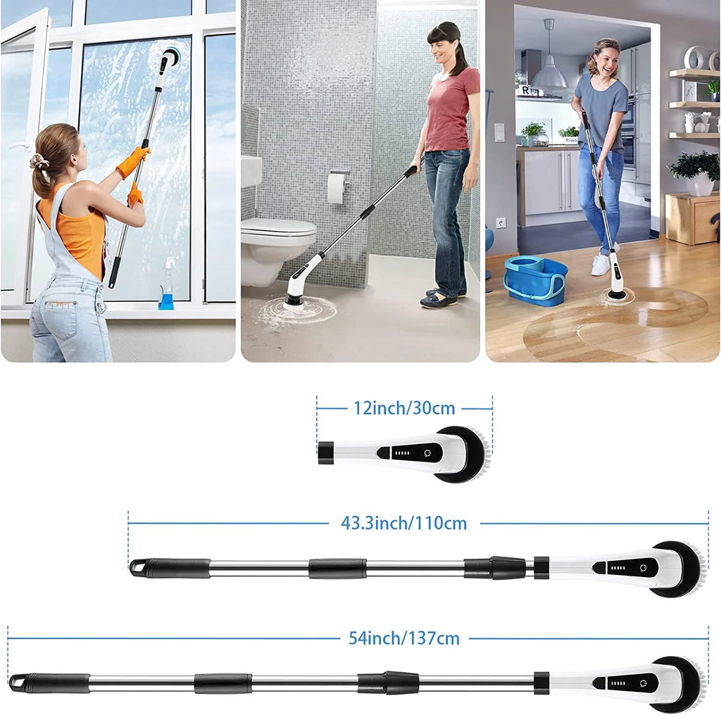 Electric Spin Scrubber, Cordless Bath Tub Power Scrubber with Long Handle & 7 Replaceable Heads, Detachable as Short Handle, Shower Cleaning Brush Household Tools for Bathroom & Tile Floor