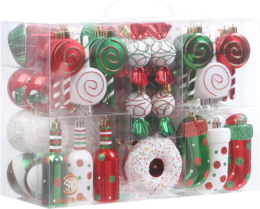 80-Pack Assorted Shatterproof Christmas Ball Ornaments Set Decorative Baubles Pendants with Reusable Hand-Held Gift Package for Xmas Tree (Elf)