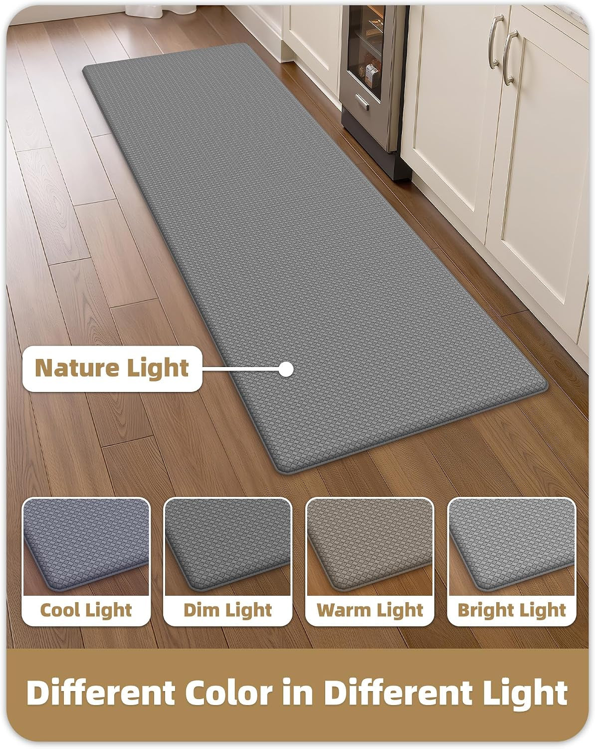 anti Fatigue Cushion Padded Kitchen Mat for Floor - 17X29+17X59,Easy Clean, Waterproof & Oil Proof, anti Slip, Foam Rubber Runner Rug for Front Sink Comfort Standing, Grey Set of 2