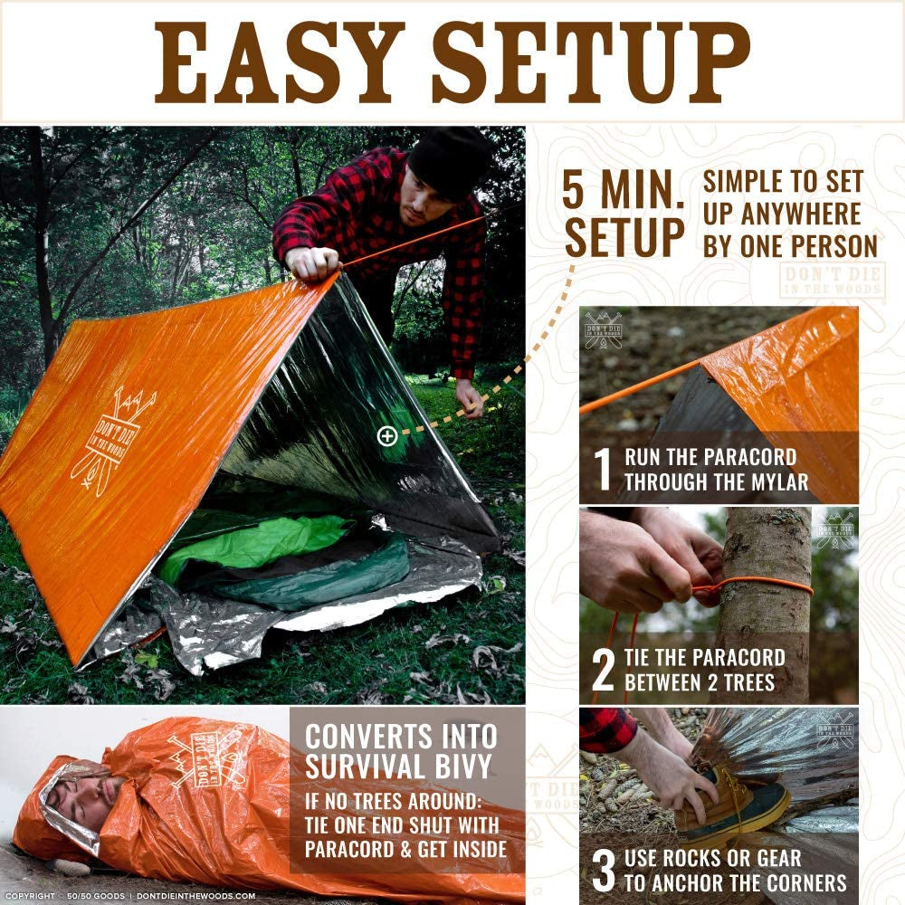 - Emergency Tent - Made with Extra-Thick Space Blanket Thermal Mylar - Survival Shelter Tube Tent - One of the 10 Essentials for Hiking, Camping, First Aid Kits