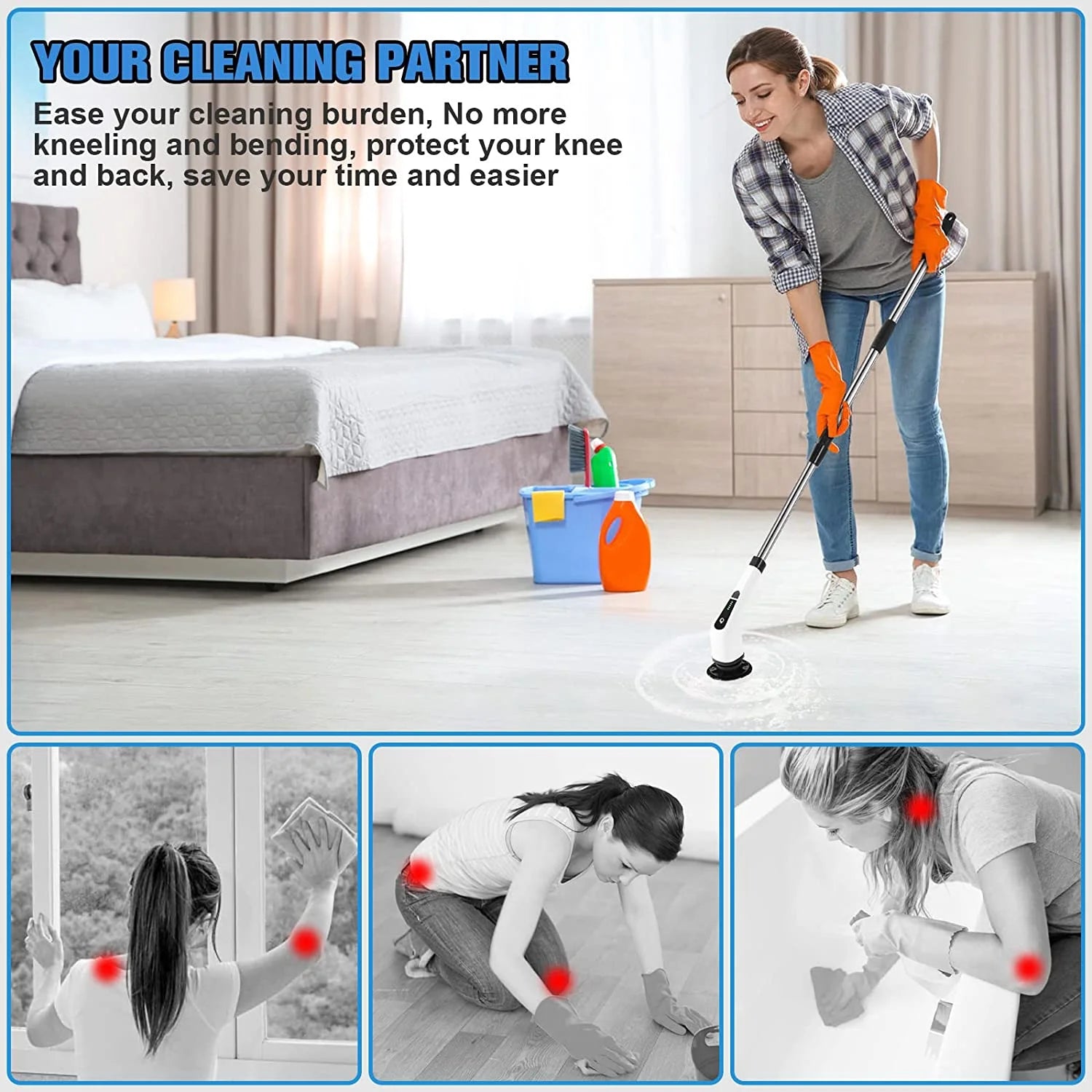 Electric Spin Scrubber, Cordless Bath Tub Power Scrubber with Long Handle & 7 Replaceable Heads, Detachable as Short Handle, Shower Cleaning Brush Household Tools for Bathroom & Tile Floor