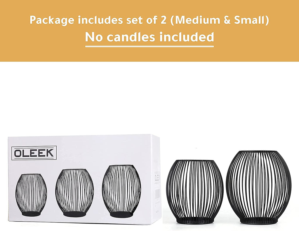Outdoor Candle Holder Decor Set - Black Candle Holder - Candles Holders for Table Centerpiece - Hurricane Candles Holder for Pillar Candles Cage Candle Holders Black Wire Decorative