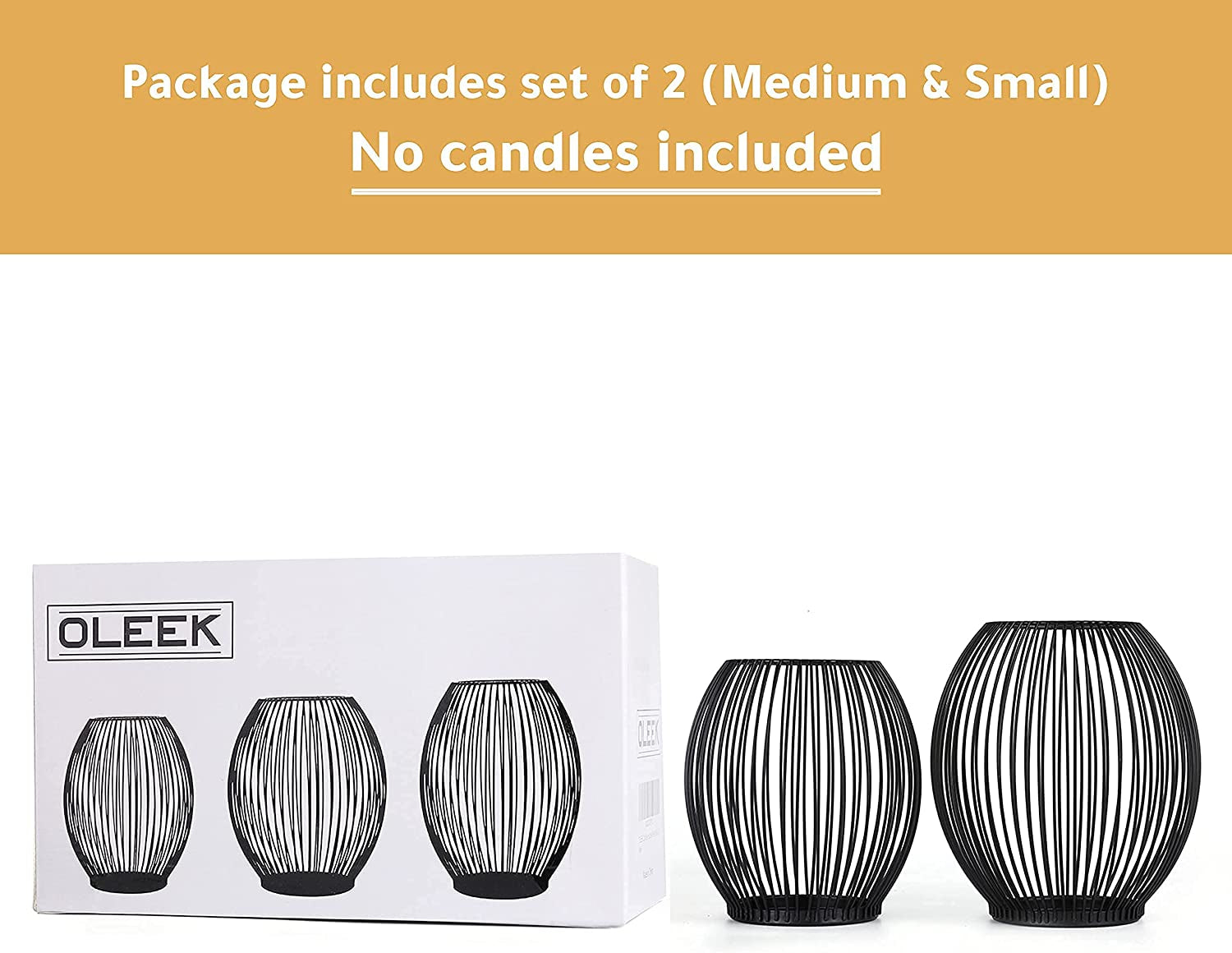 Outdoor Candle Holder Decor Set - Black Candle Holder - Candles Holders for Table Centerpiece - Hurricane Candles Holder for Pillar Candles Cage Candle Holders Black Wire Decorative