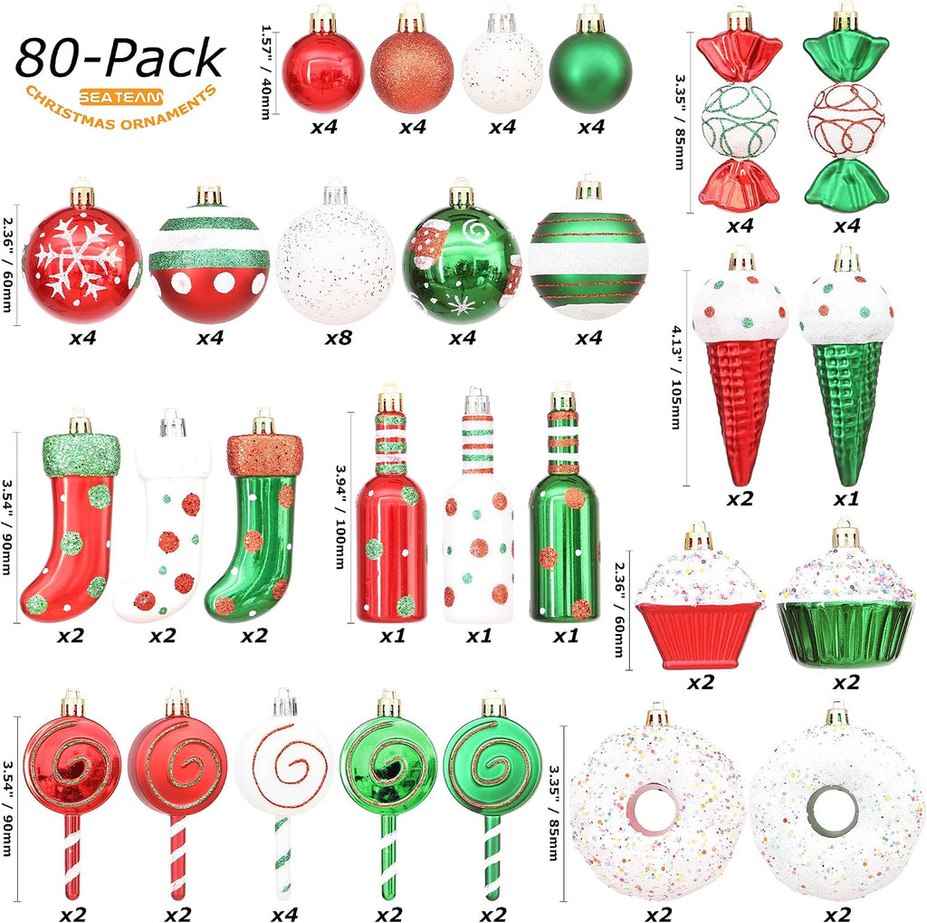 80-Pack Assorted Shatterproof Christmas Ball Ornaments Set Decorative Baubles Pendants with Reusable Hand-Held Gift Package for Xmas Tree (Elf)