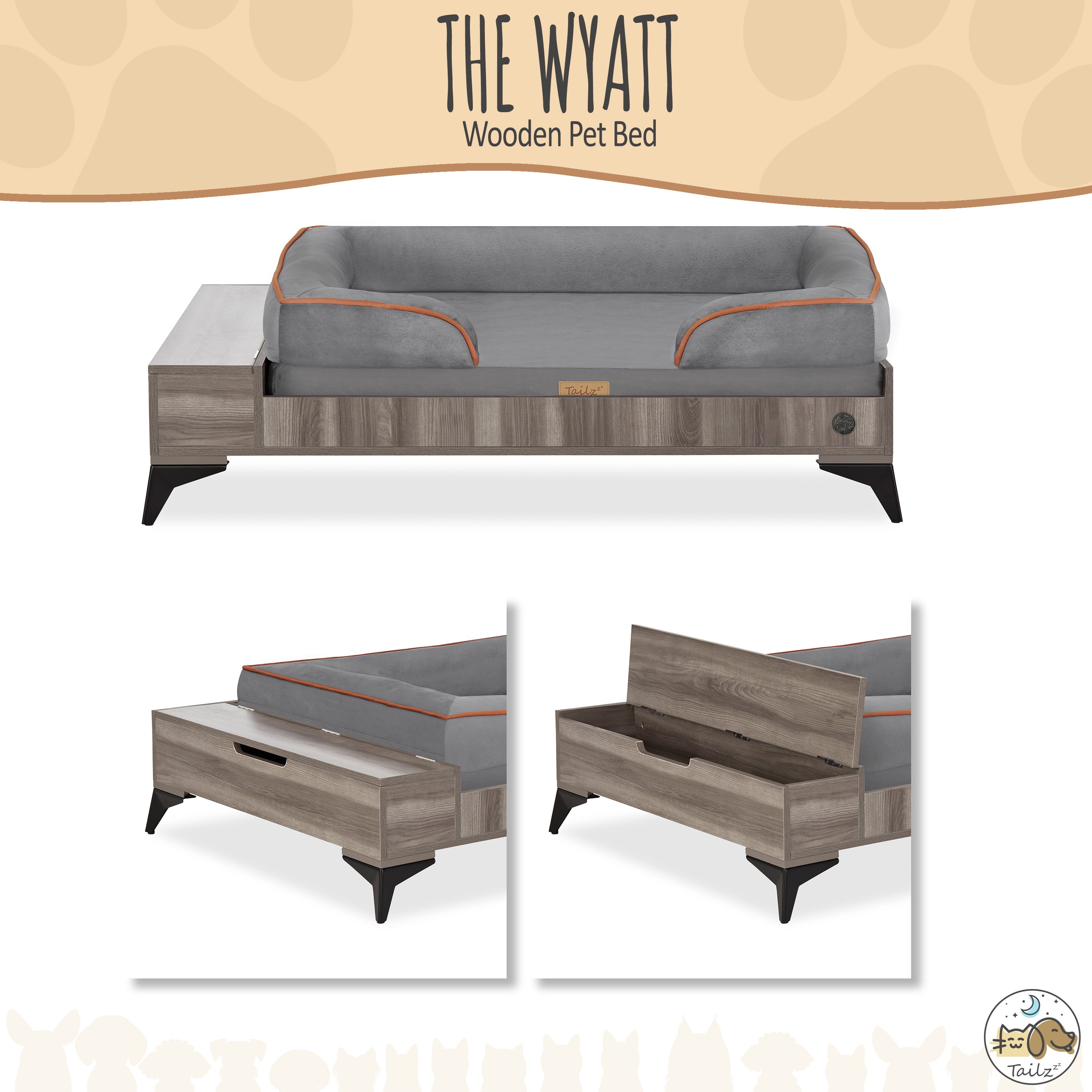 Wyatt Wooden Pet Bed with Mattress | Large to Extra Large Greenguard Gold Certified Dog Bed