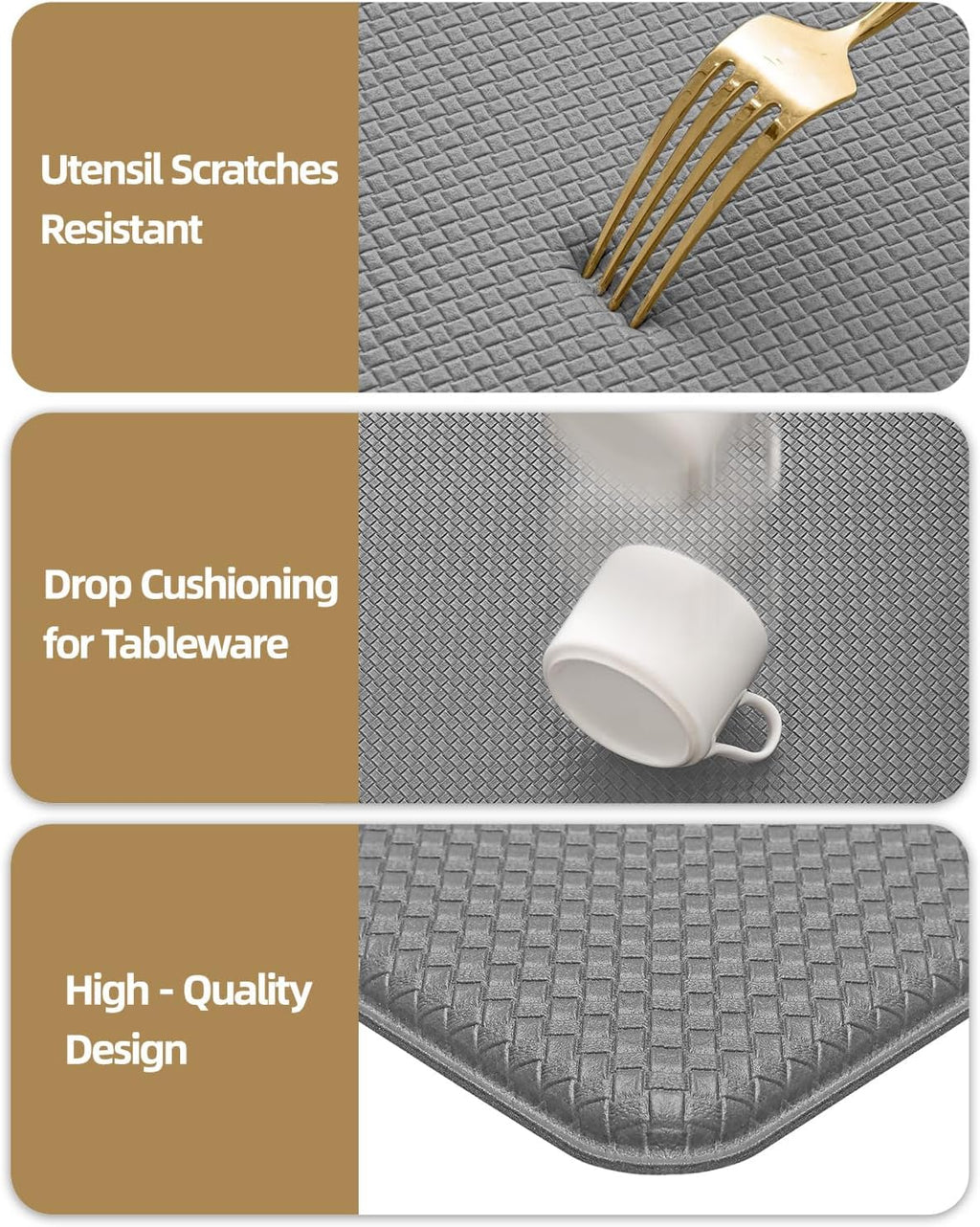 anti Fatigue Cushion Padded Kitchen Mat for Floor - 17X29+17X59,Easy Clean, Waterproof & Oil Proof, anti Slip, Foam Rubber Runner Rug for Front Sink Comfort Standing, Grey Set of 2